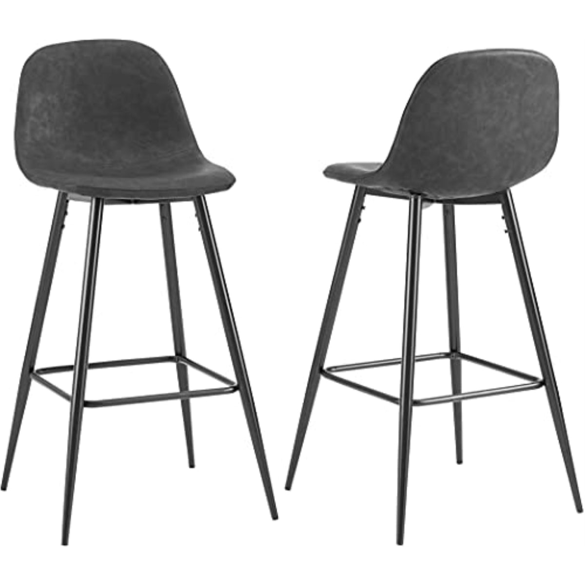 Weston 2Pc Bar Stool Set - Chic & Modern - Distressed Black/Matte Black Finish - Faux Leather Upholstery - Tapered Steel Legs - Durable & Comfortable - Ideal For Dining Or Kitchen