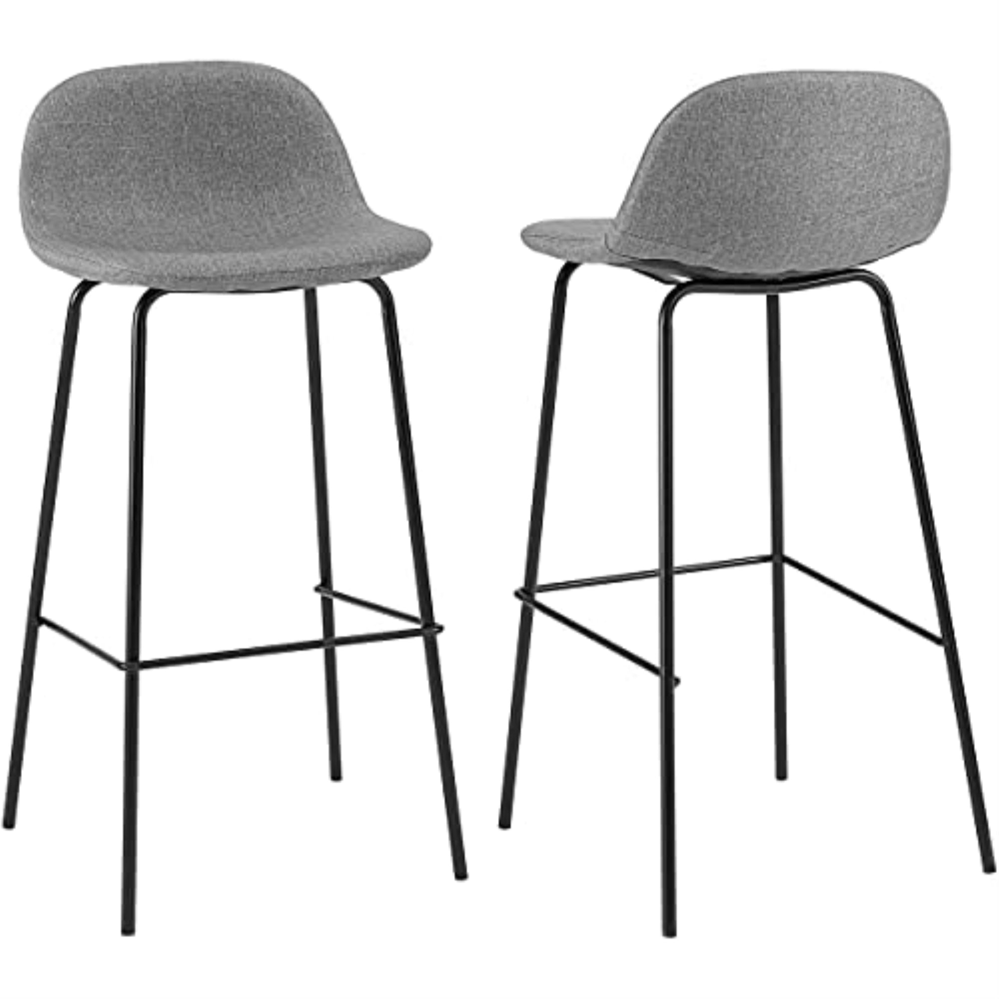 Riley 2Pc Bar Stool Set - Chic & Adaptable Seating - Upholstered Bucket Seats - Steel Legs - Gray & Matte Black - Ideal For Kitchens & Dining