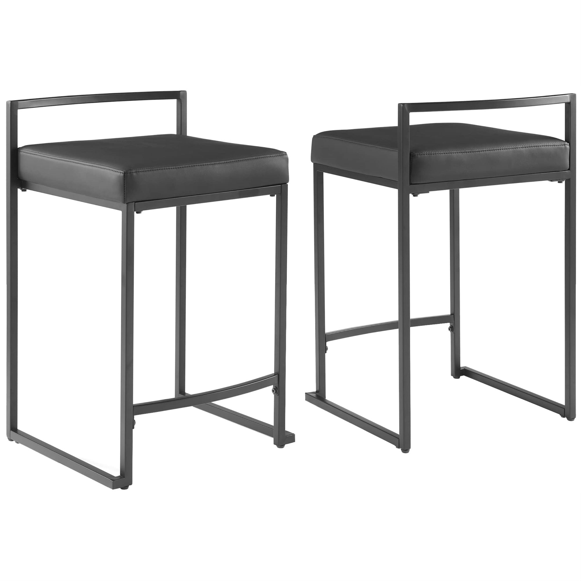 Casafoyer Furniture Harlowe Upholstered Seat Counter Height Bar Stools Set Of 2, Kitchen And Dining, Matte Black