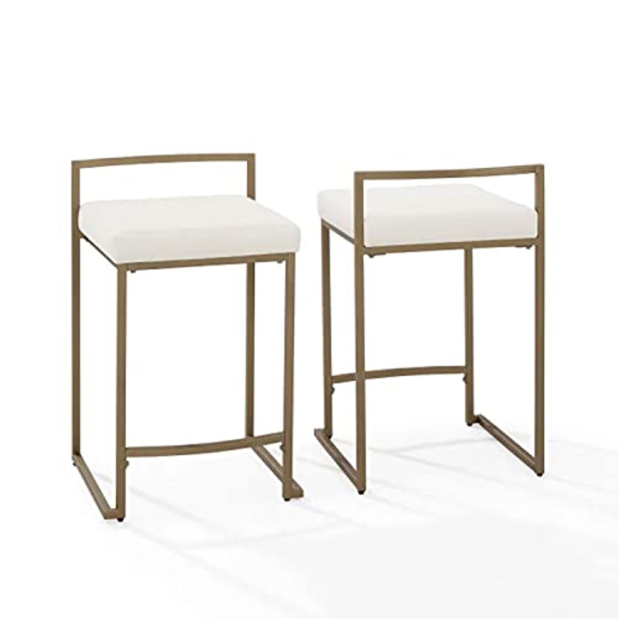 Harlowe 2Pc Counter Stool Set - Creme/Gold | Sleek Modern Base | Plush Velvet Seats | Perfect For Kitchen Island | Chic Dining