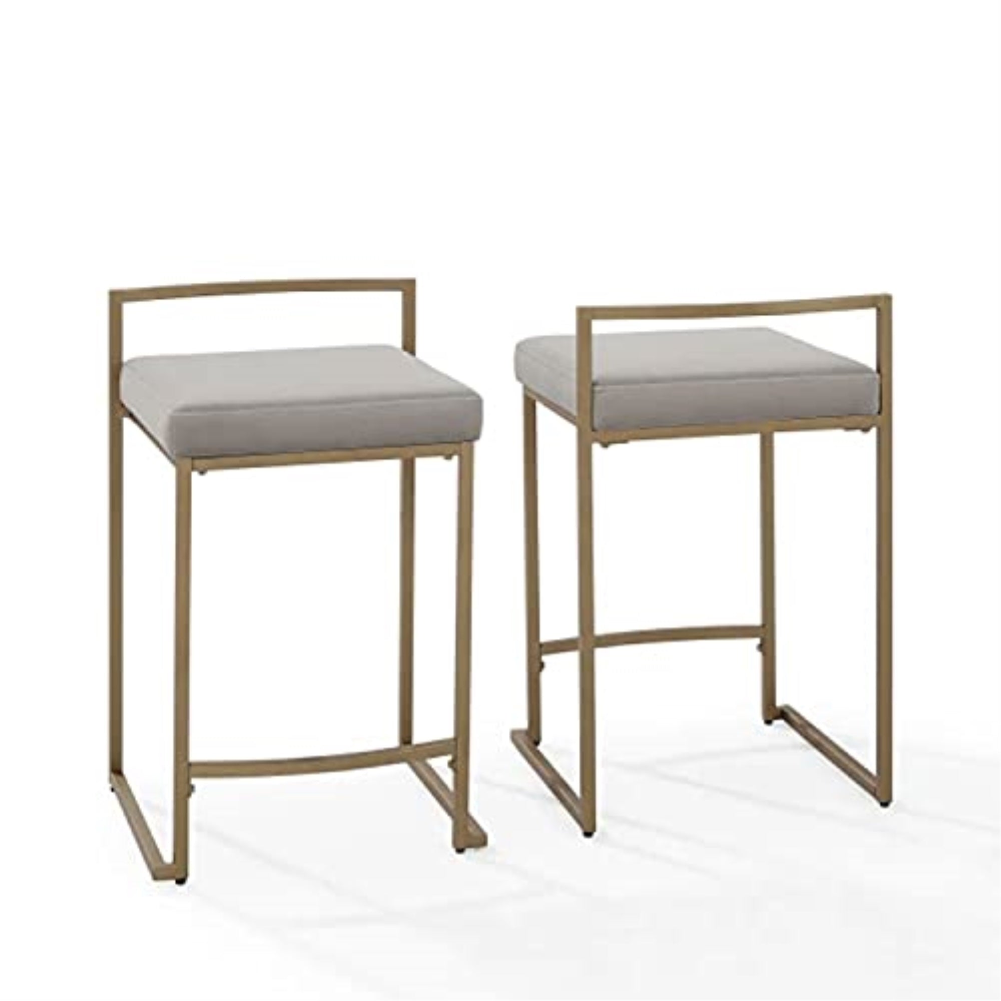 Ergode Harlowe 2Pc Counter Stool Set - Gray/Gold, Plush Velvet Seat, Modern Design, Glamorous Kitchen Seating