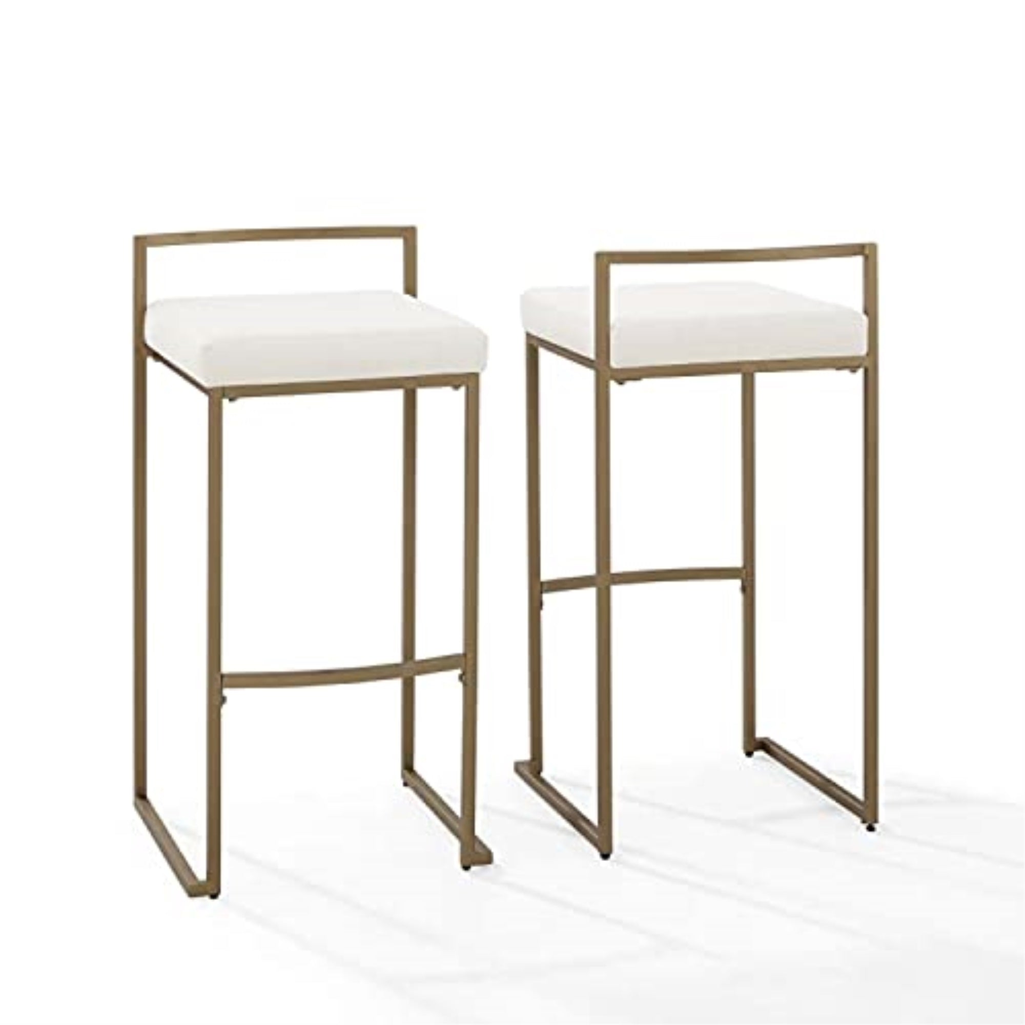 Ergode Harlowe 2Pc Bar Stool Set - Creme/Gold, Modern Base, Plush Velvet Seat, Glamorous & Comfortable