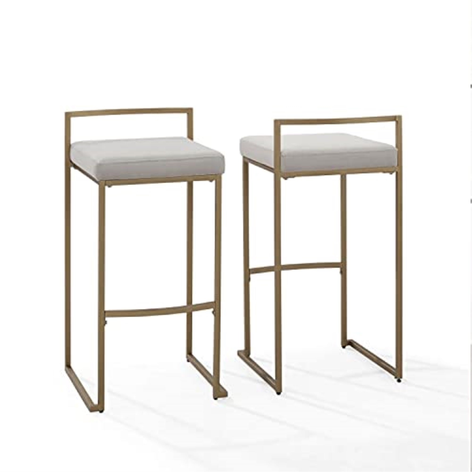 Ergode Harlowe 2Pc Bar Stool Set - Gray/Gold Velvet Seats, Sleek Modern Design, Comfortable Footrest, Ideal For Kitchen Or Dining