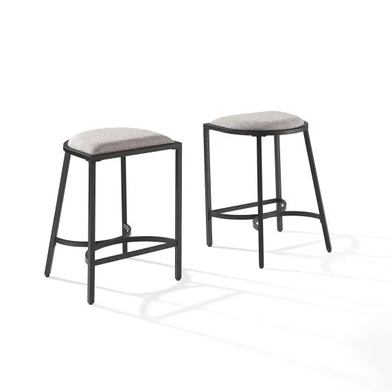 Cf502624Mb-Gy Ellery 2Pc Counter Stool Set - Modern & Glamorous Design, Backless & Space-Saving, Cushioned Seat, Steel Frame, Gray Linen Upholstery