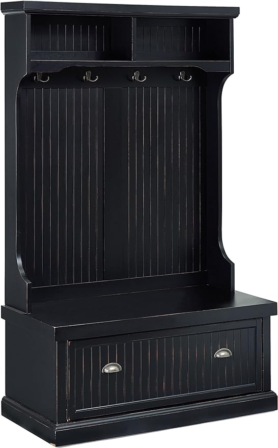 SEASIDE HALL TREE IN DISTRESSED BLACK FINISH