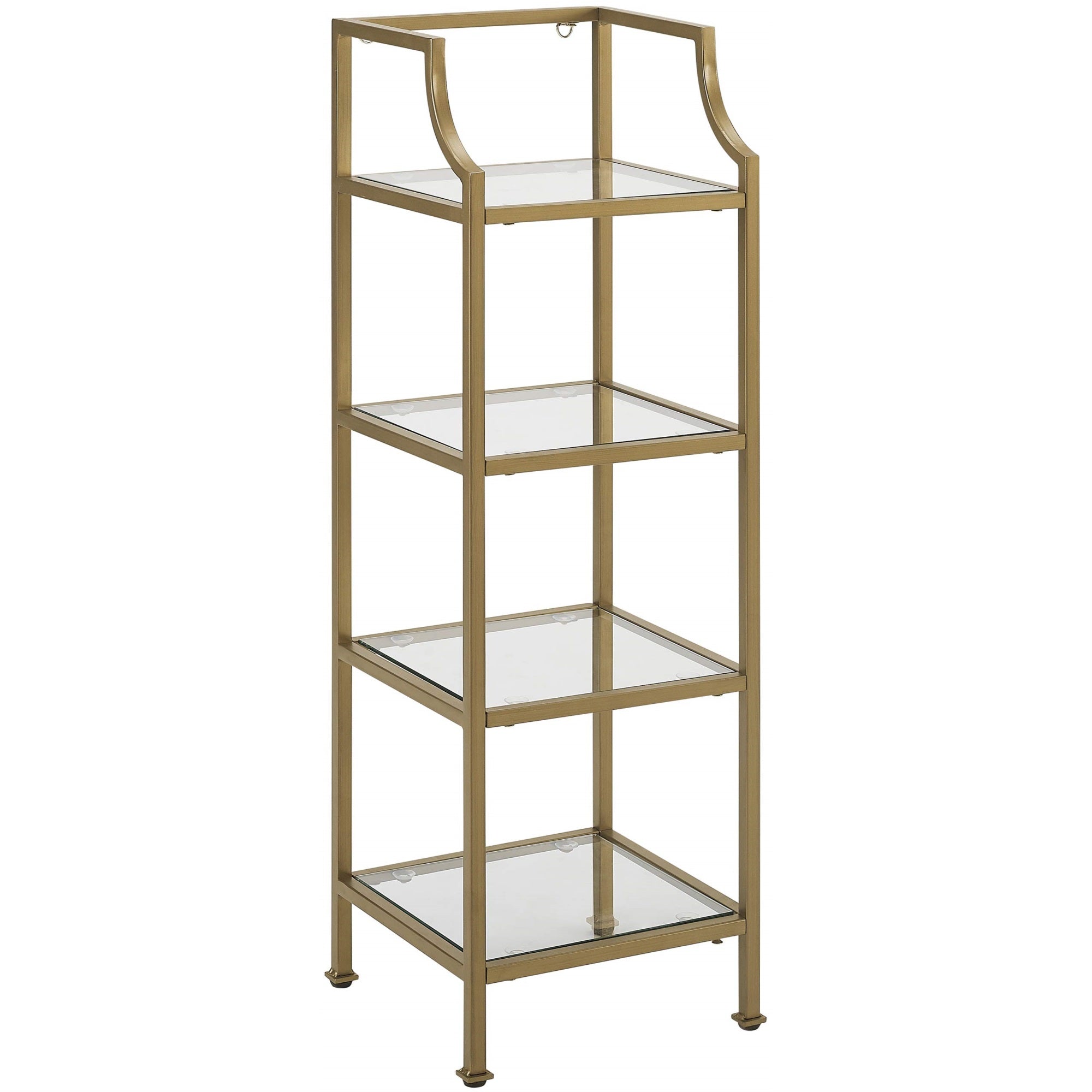 Casafoyer Furniture Aimee Short Bookshelf With Glass Shelves, Small Bookcase Storage, Gold And Glass