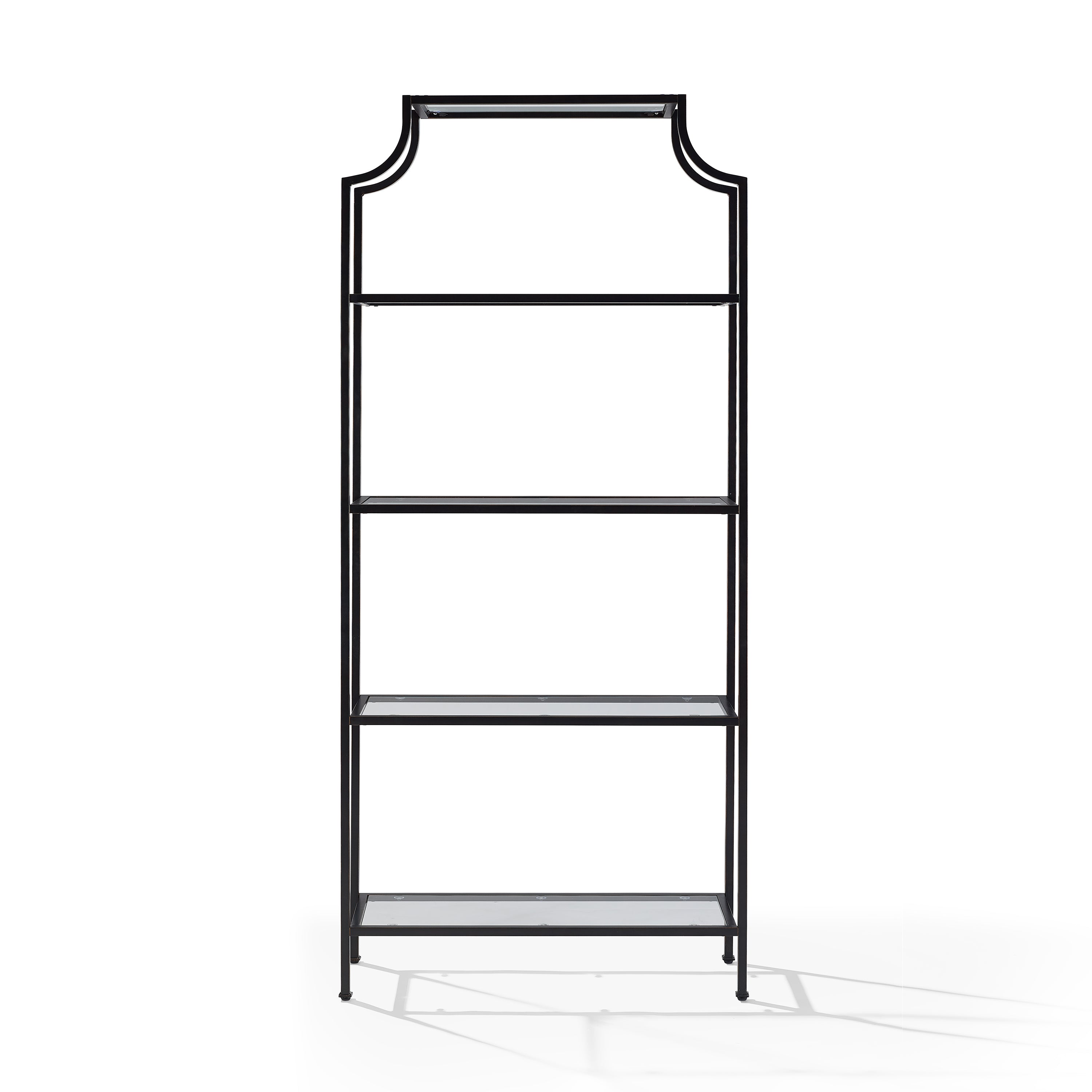 Sleek And Contemporary Aimee Etagere With Tempered Glass Shelves - Stylish Steel Frame - Ideal For Display And Organization - Oil-Rubbed Bronze Finish