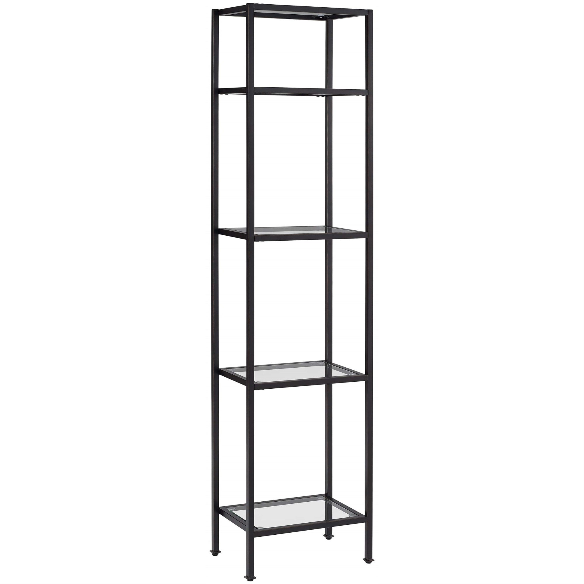 Casafoyer Furniture Aimee Narrow Bookshelf With Glass Shelves, Bookcase Storage, Oil-Rubbed Bronze