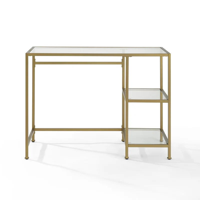 Aimee Desk - Sleek Steel Frame, Tempered Glass Top And Shelves - Contemporary Elegance - Versatile Vanity - 36.96'H X 42'W X 20'D - Lightweight & Compact'