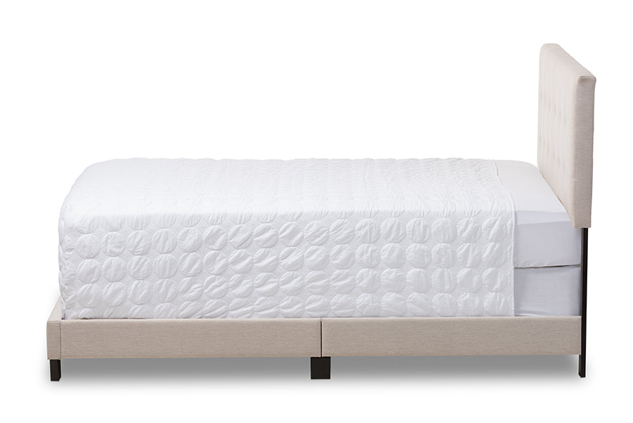 Baxton Studio Brookfield Modern And Contemporary Beige Fabric Upholstered Grid-Tufting Queen Size Bed