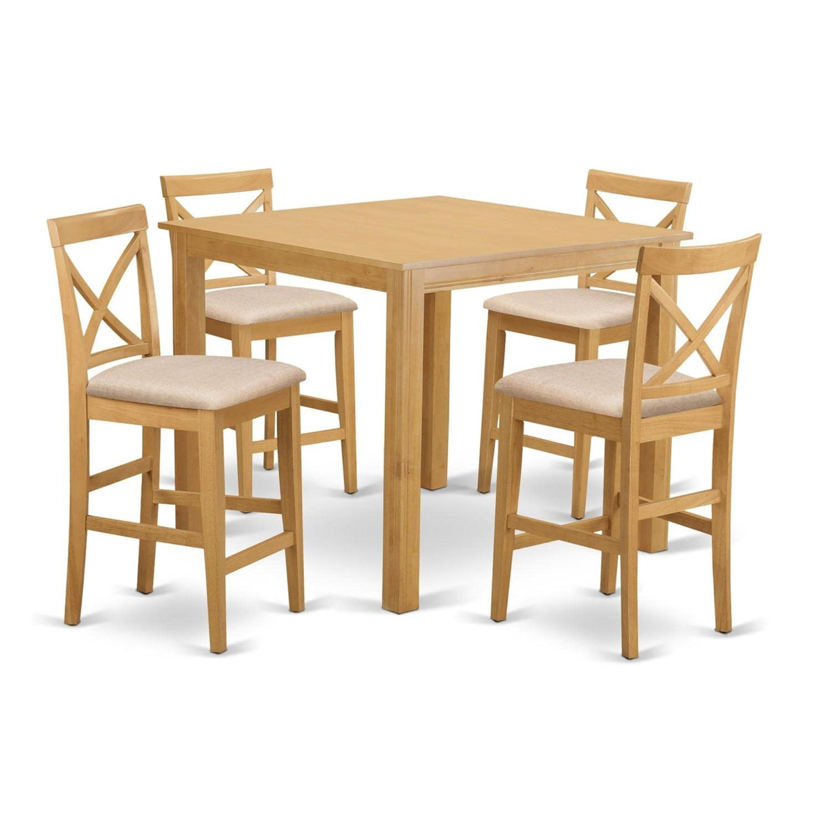Casafoyer Cfpb5-Oak-C  5 Piece Counter Height Set Includes A Square Kitchen Table And 4 Linen Fabric Dining Room Chairs, 42X42 Inch, Oak