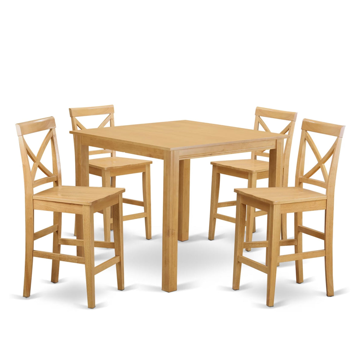Casafoyer Cfpb5-Oak-W 5 Piece Kitchen Counter Set Includes A Square Dining Room Table And 4 Dining Chairs, 42X42 Inch, Oak