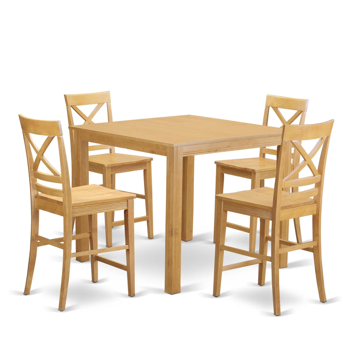 Casafoyer Cfqu5-Oak-W  5 Piece Counter Height Pub Set Includes A Square Table And 4 Dining Room Chairs, 42X42 Inch, Oak