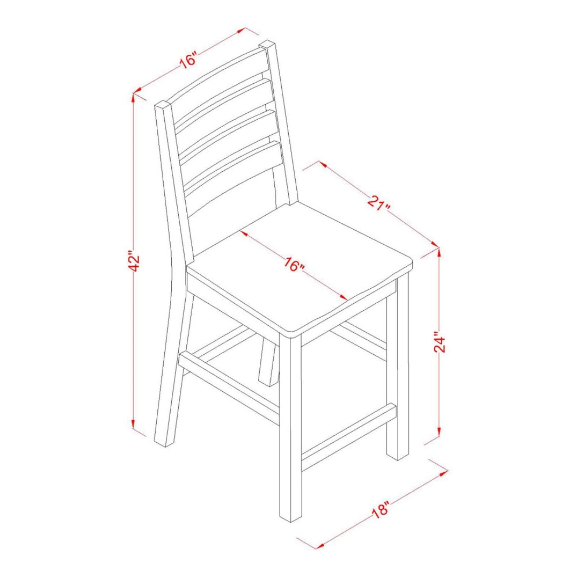 East West Furniture Cfs-Oak-W Caf Counter Height Dining Chairs - Ladder Back Wood Seat Chairs, Set Of 2, Oak