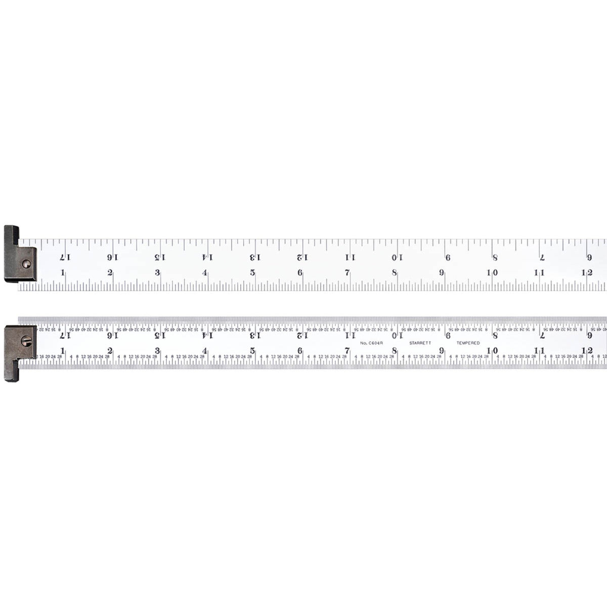 Ch604R-18 Spring Tempered Steel Rule With Inch Graduations, With Hook, 4R Style Graduations, 18 Length, 1-1/8 Width, 3/64 Thickn