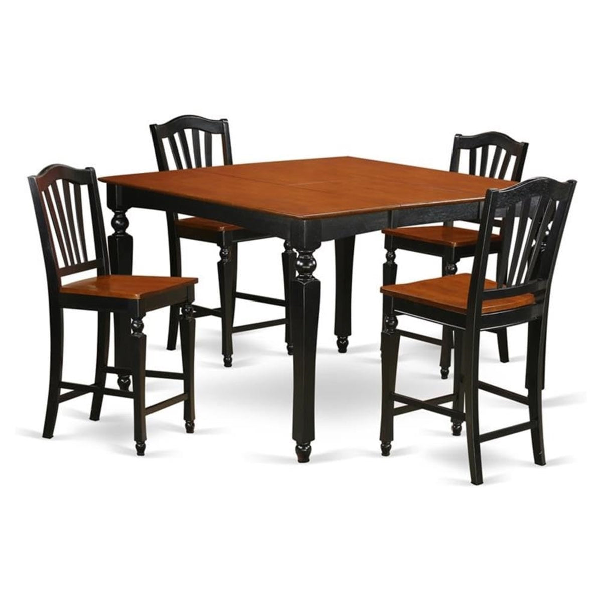 Casafoyer Chel5-Blk-W Chelsea 5 Piece Counter Height Set Includes A Square Kitchen Table With  Leaf And 4 Dining Chairs, 54X54 Inch