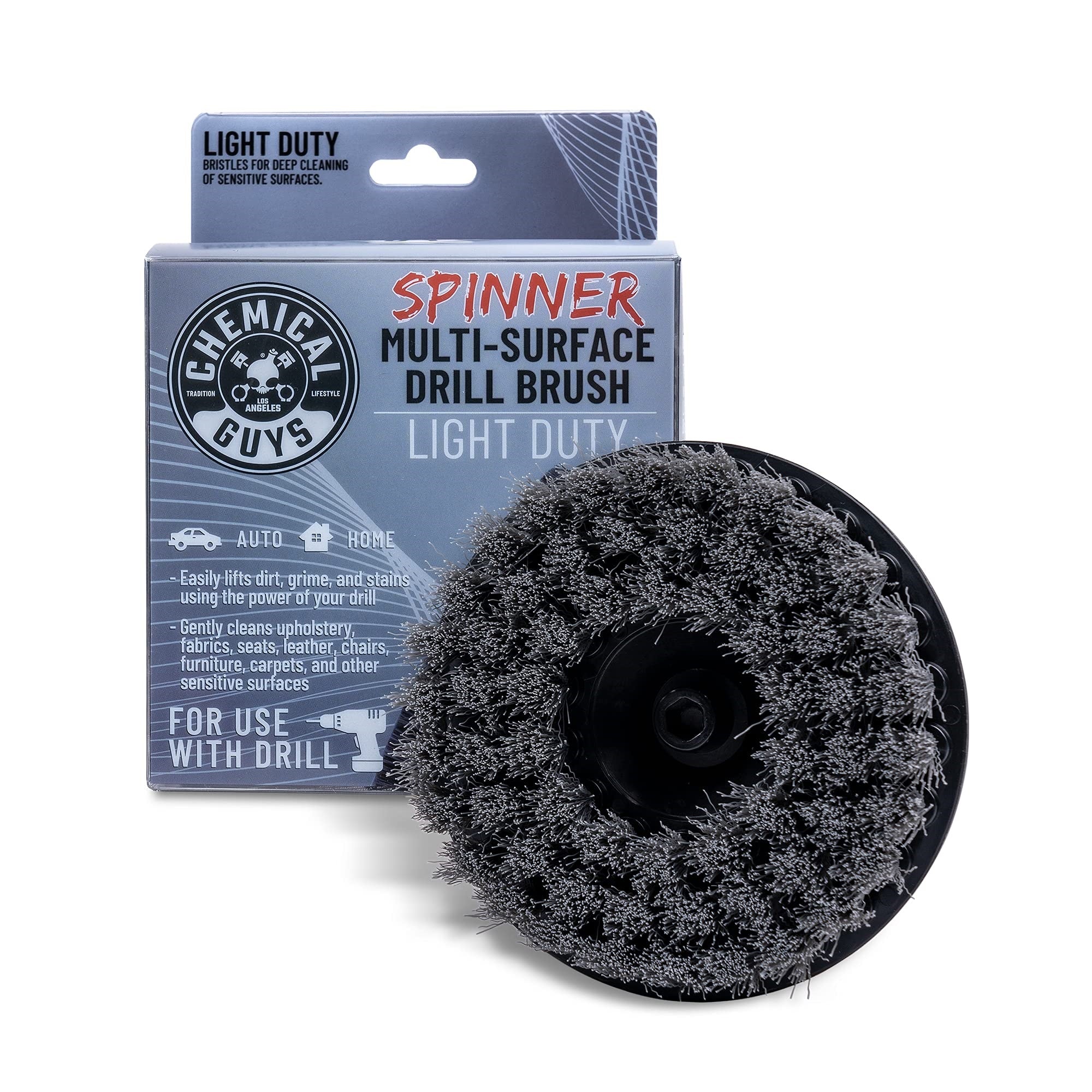 Chemical Guys Acc506 Light Duty Spinner Multi-Surface Drill Brush Attachment (Fits Any Standard Drill - Power Scrubber Removes Stains & Gently Cleans Upholstery, Fabric And Carpet), Gray