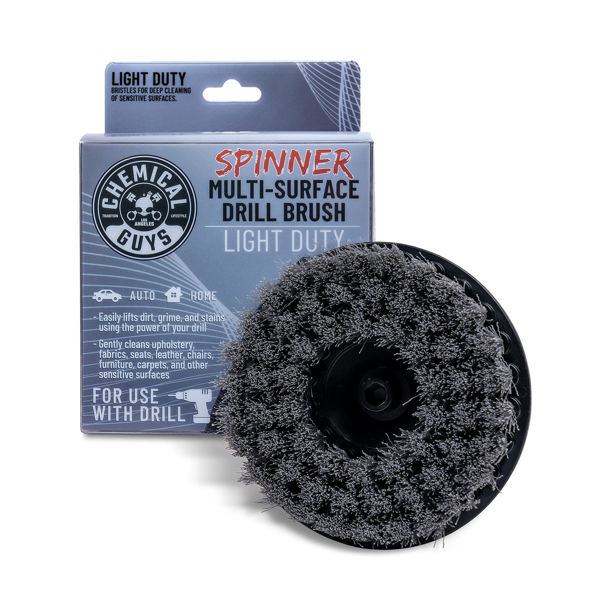 Chemical Guys Acc506 Light Duty Spinner Multi-Surface Drill Brush Attachment (Fits Any Standard Drill - Power Scrubber Removes Stains & Gently Cleans Upholstery, Fabric And Carpet), Gray