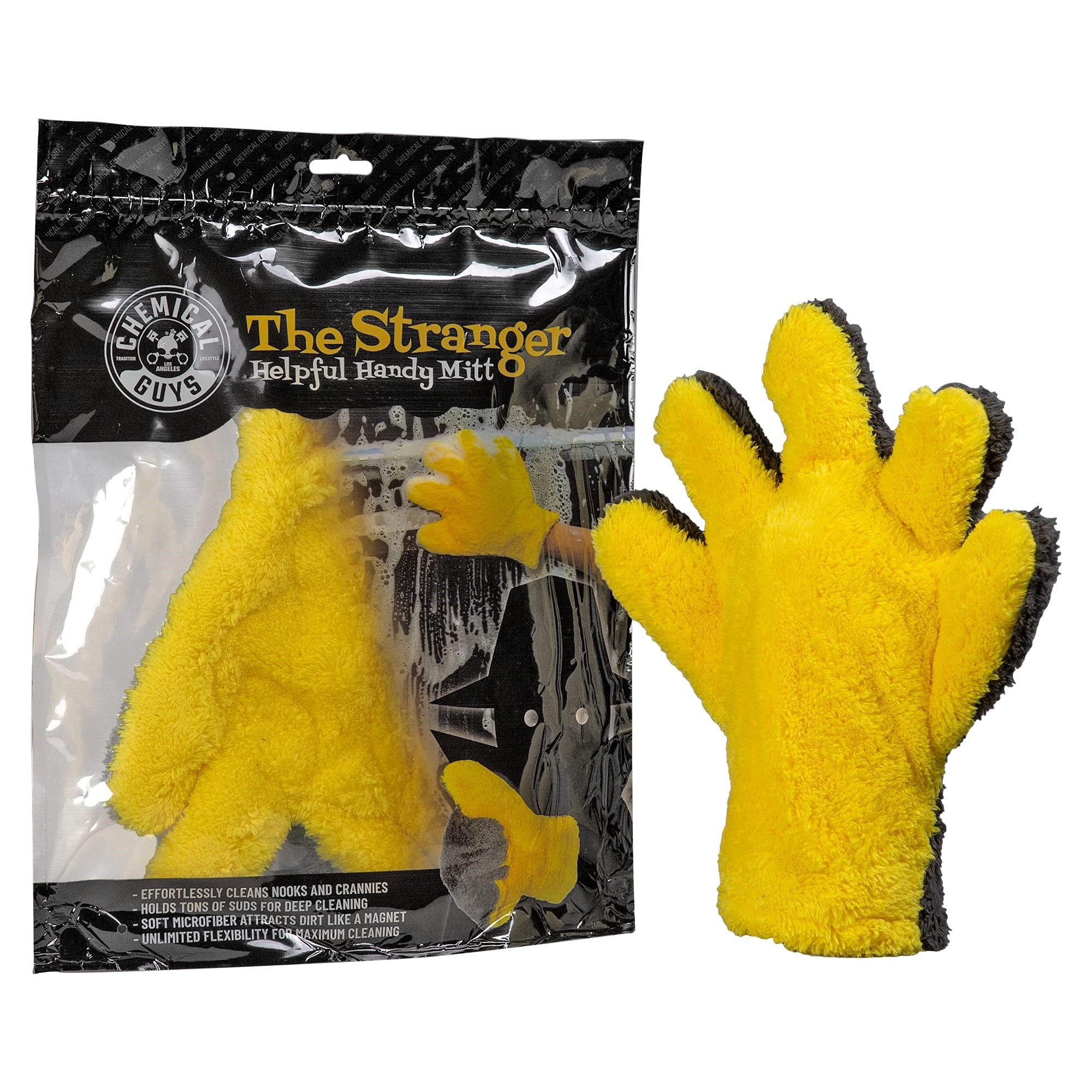Chemical Guys Mic510 The Stranger Helpful Handy Car Wash Mitt - Yellow, Microfiber Towels For Cars, Detailing Towel - Holds Tons Of Soapy Suds, Flexible - Perfect For Car Detailing & Cleaning