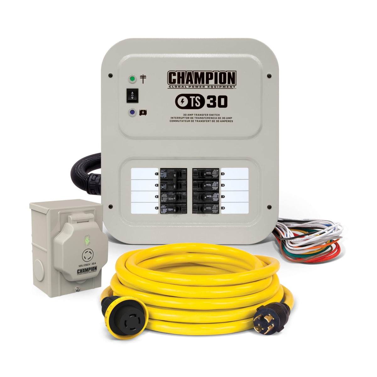 Champion Power Equipment 30-Amp Indoor-Rated Manual Transfer Switch With 25-Foot Generator Power Cord And Weather-Resistant Power Inlet Box