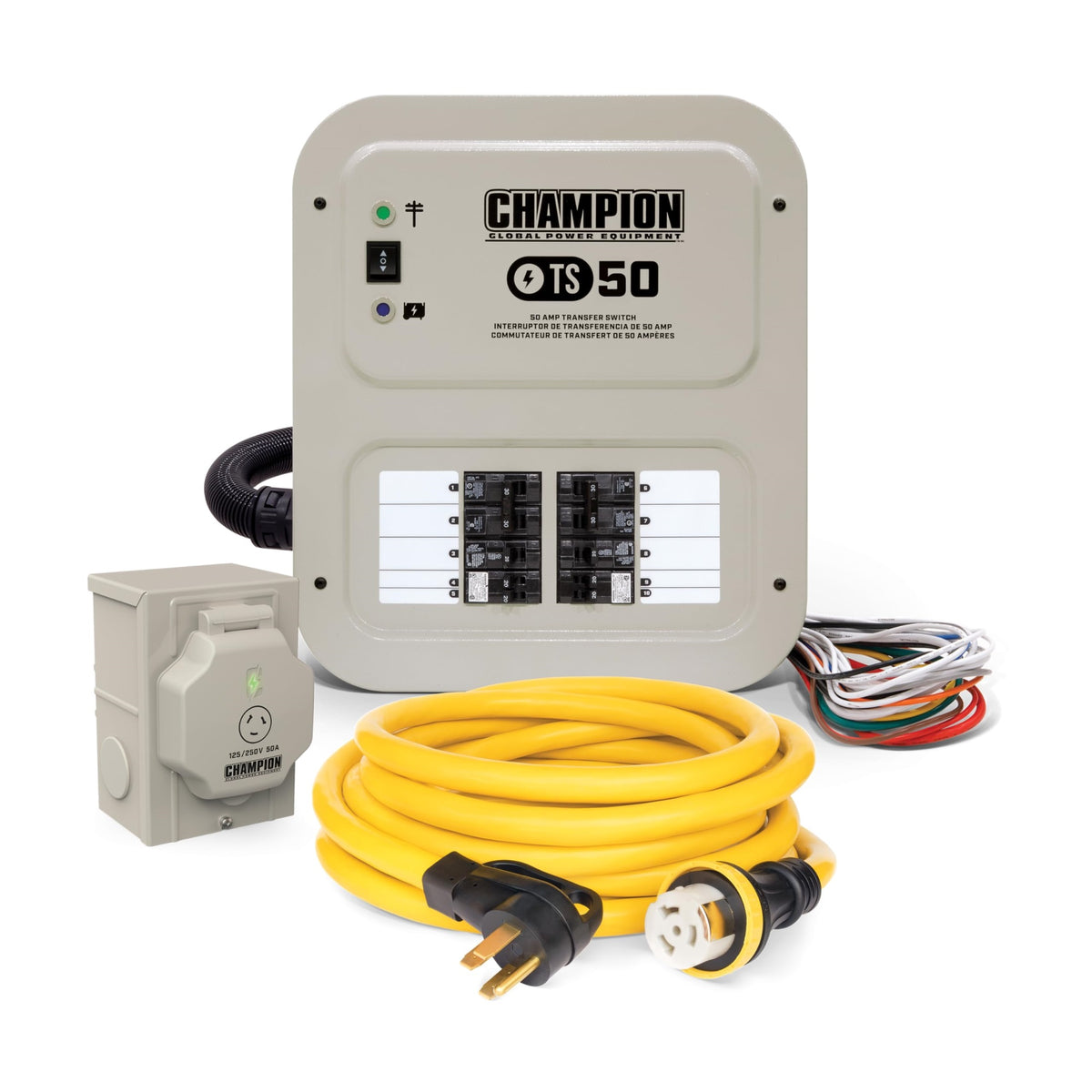 Champion Power Equipment 50-Amp Indoor-Rated Manual Transfer Switch With 30-Foot Generator Power Cord And Weather-Resistant Power Inlet Box