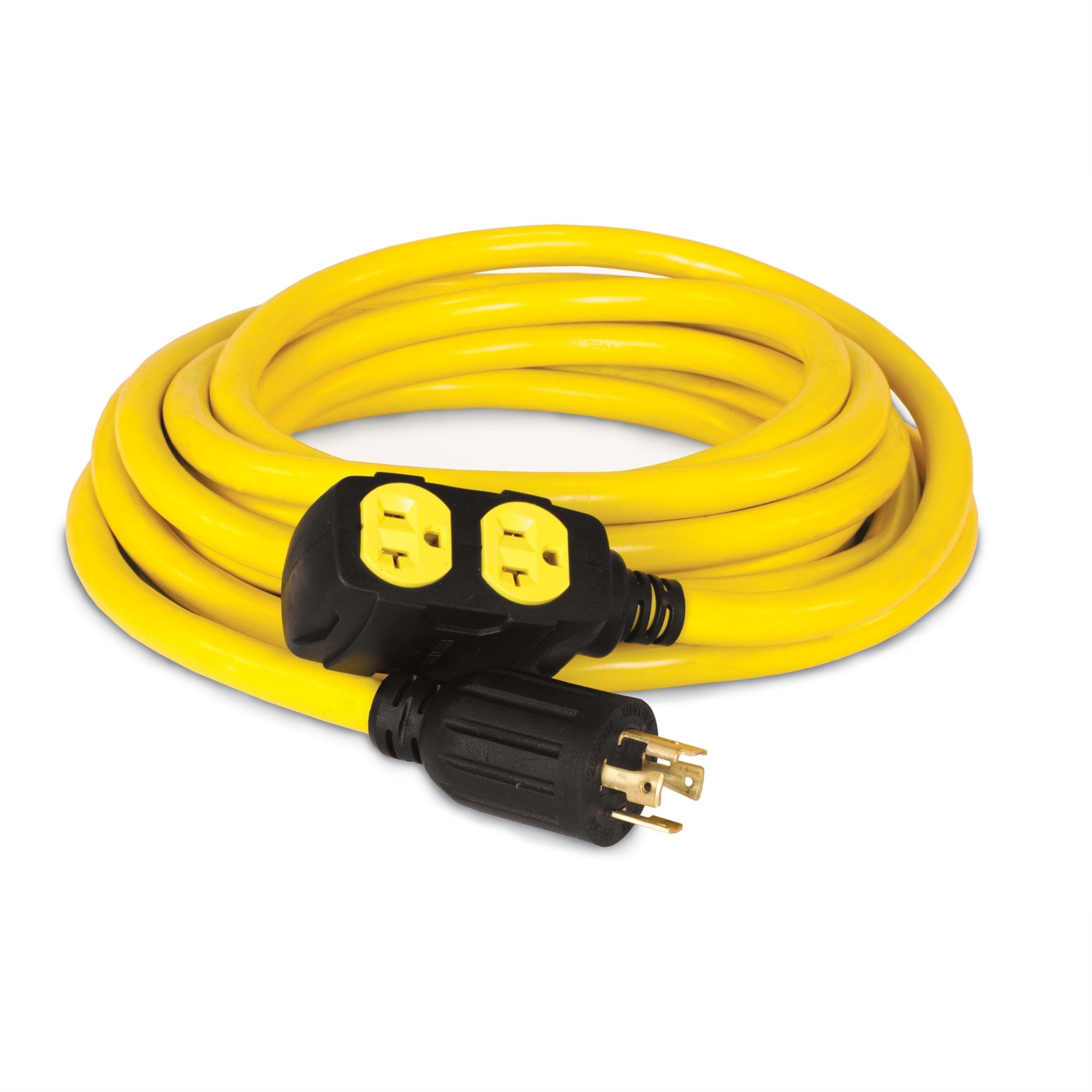 Champion 25-Foot 30-Amp 125/250-Volt Duplex-Style Generator Extension Cord (L14-30P To Four 5-20R), Yellow
