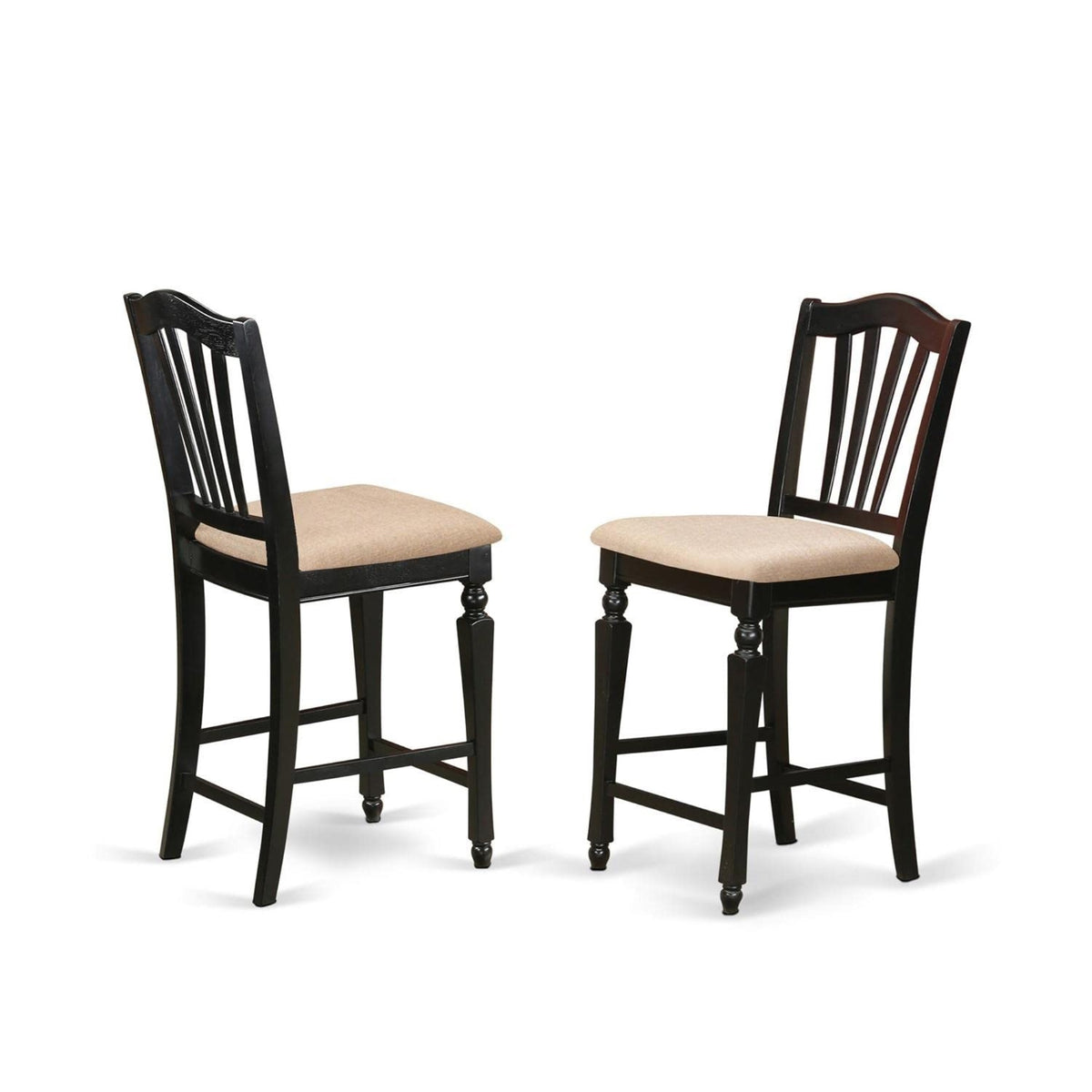 Casafoyer Chs-Blk-C  Counter Height Kitchen Chairs - Linen Fabric Upholstered Solid Wood Chairs, Set Of 2, Black