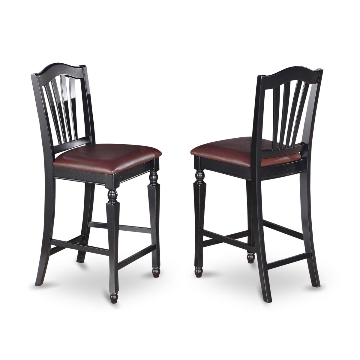 Casafoyer Chs-Blk-Lc Chelsea Counter Dining Chairs - Faux Leather Upholstered Solid Wood Chairs, Set Of 2, Black