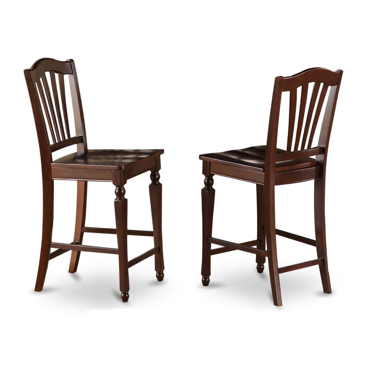 Casafoyer Chs-Mah-W Chelsea Counter Height Barstools - Slat Back Wooden Seat Chairs, Set Of 2, Mahogany