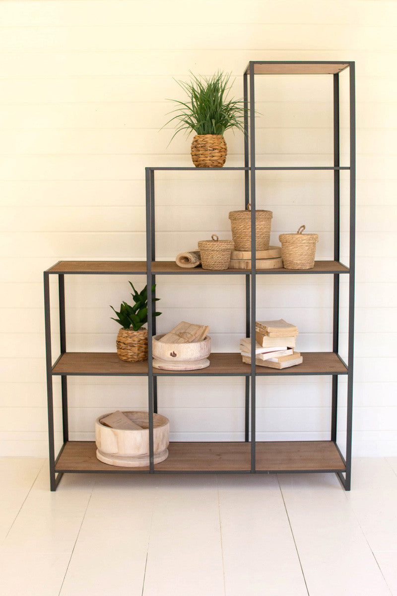 Stair Step Wood And Metal Display Unit