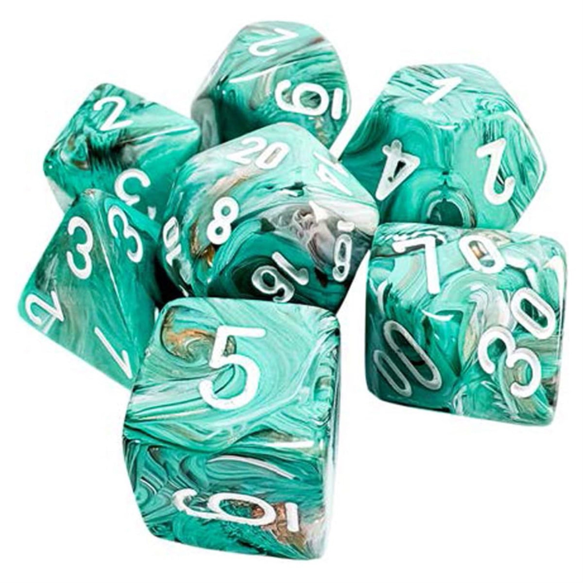 Chessex Mega-hedral Poly Set - Marble, Oxi-Copper w/White (7)