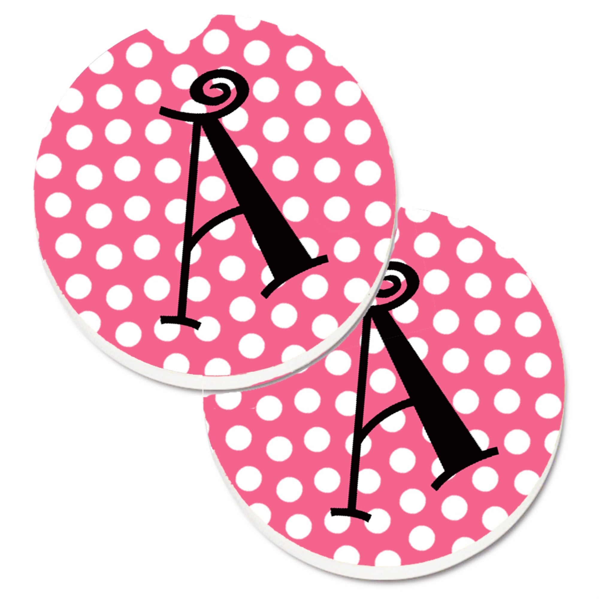 Caroline'S Treasures Letter A Monogram - Pink Black Polka Dots Set Of 2 Cup Holder Car Coasters Cj1001-Acarc, 2.56, Multicolor
