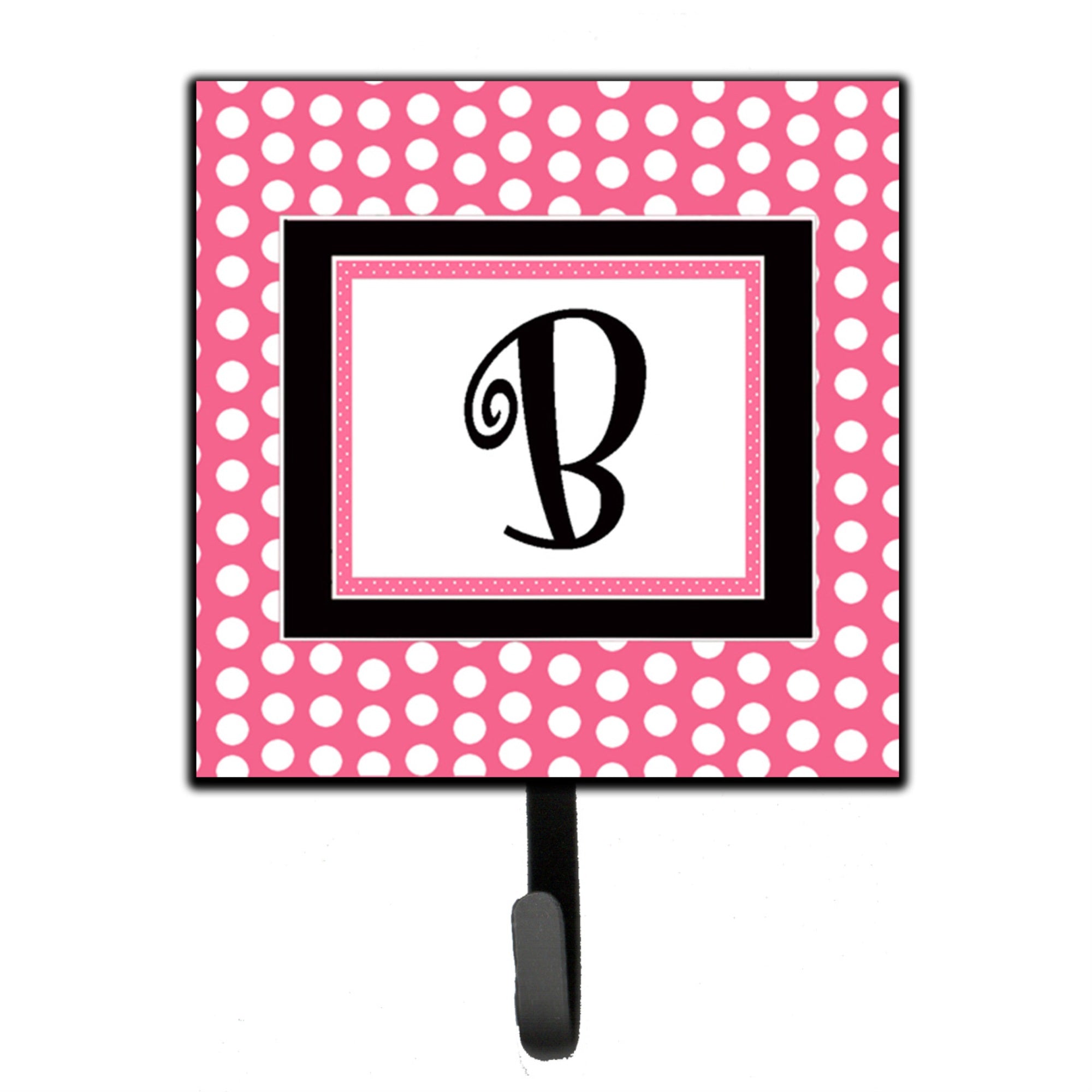 Caroline'S Treasures Cj1001-Bsh4 Letter B Initial Monogram-Pink Black Polka Dots Leash Holder Or Key Hook, Small, Multicolor