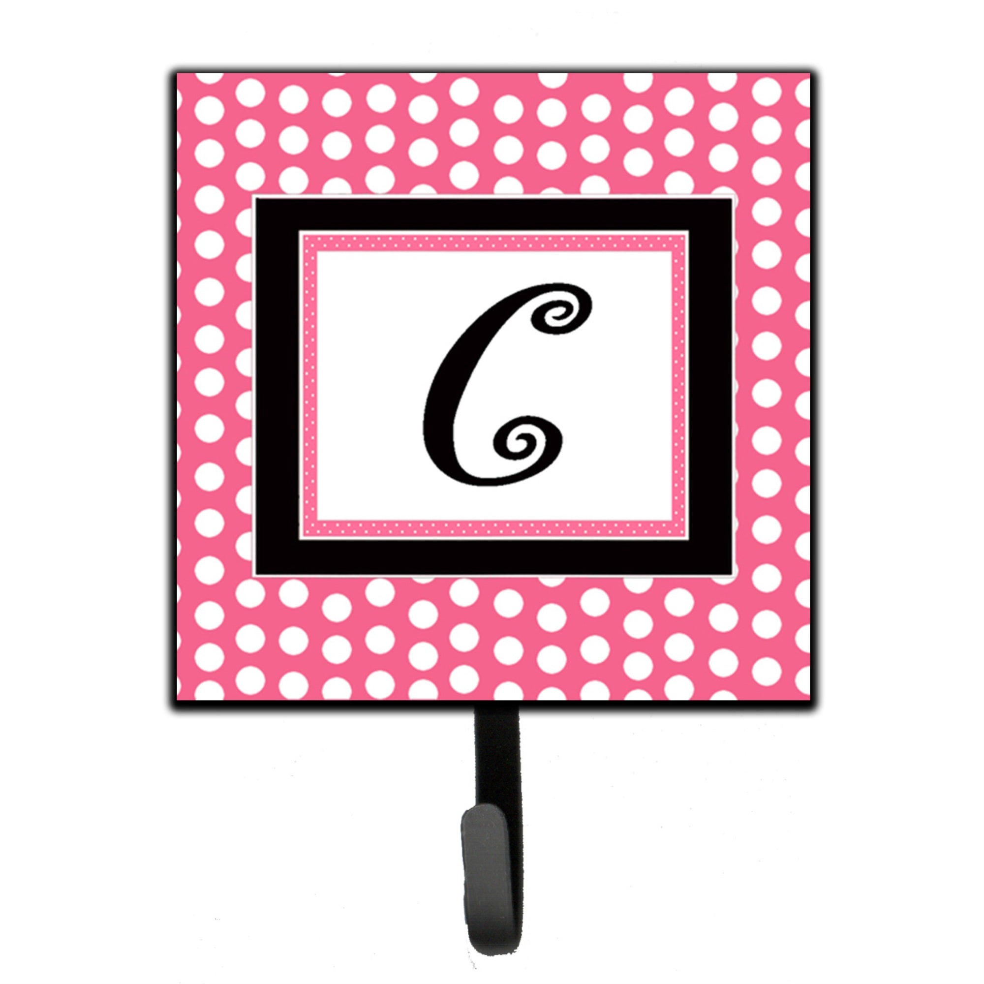 Caroline'S Treasures Cj1001-Csh4 Letter C Initial Monogram-Pink Black Polka Dots Leash Holder Or Key Hook, Small, Multicolor