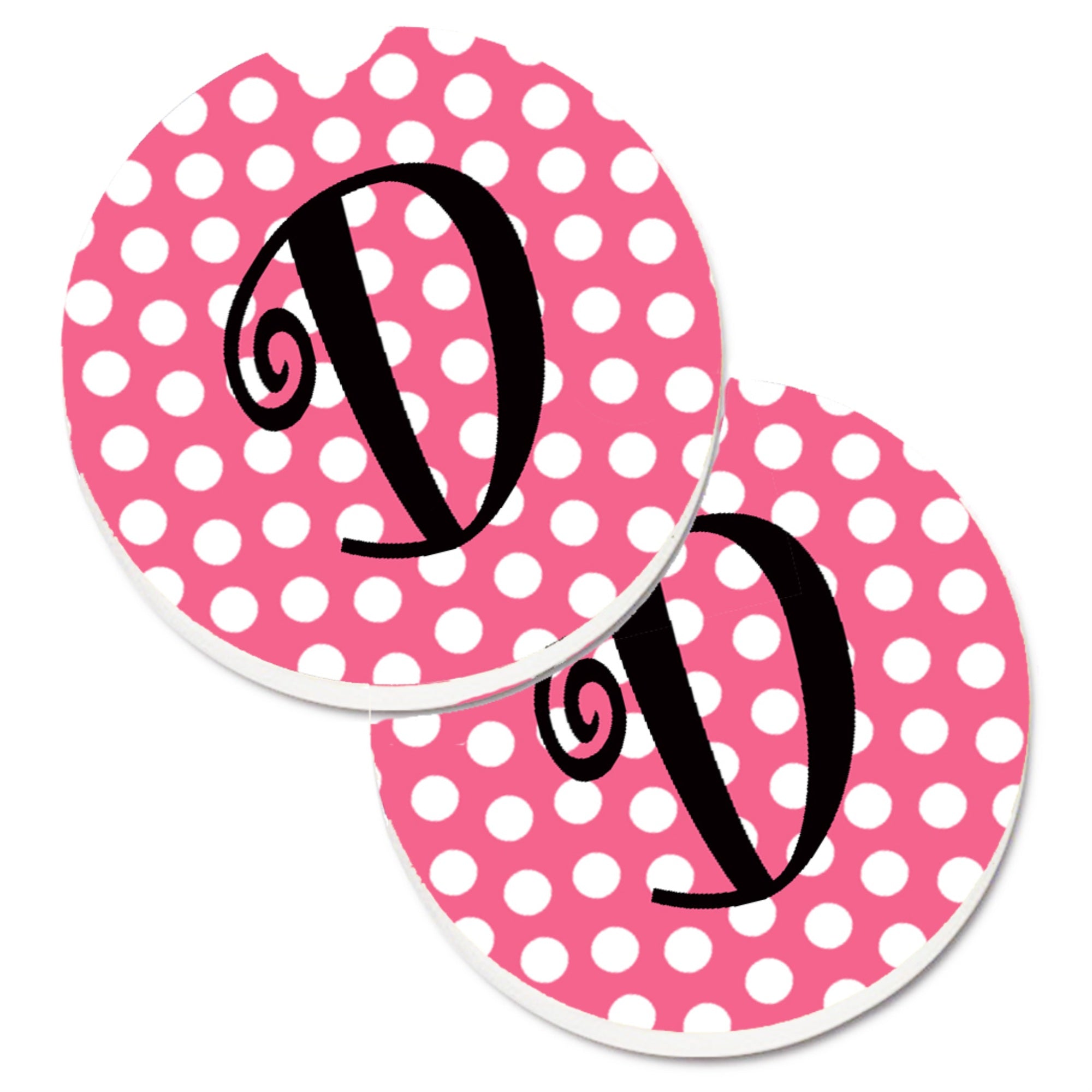 Caroline'S Treasures Letter D Monogram - Pink Black Polka Dots Set Of 2 Cup Holder Car Coasters Cj1001-Dcarc, 2.56, Multicolor