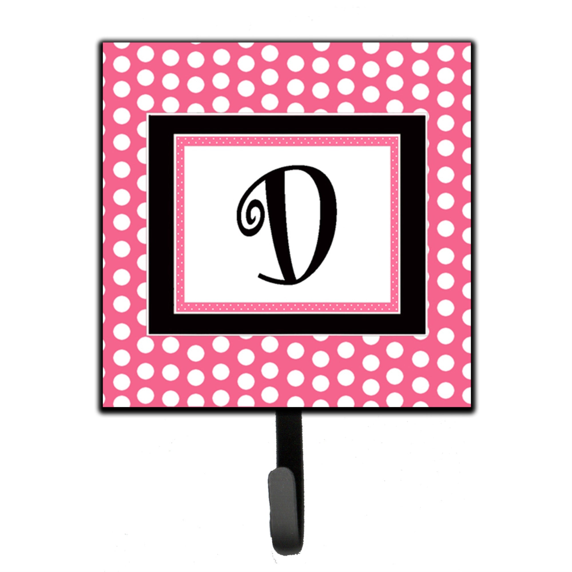 Caroline'S Treasures Cj1001-Dsh4 Letter D Initial Monogram-Pink Black Polka Dots Leash Holder Or Key Hook, Small, Multicolor