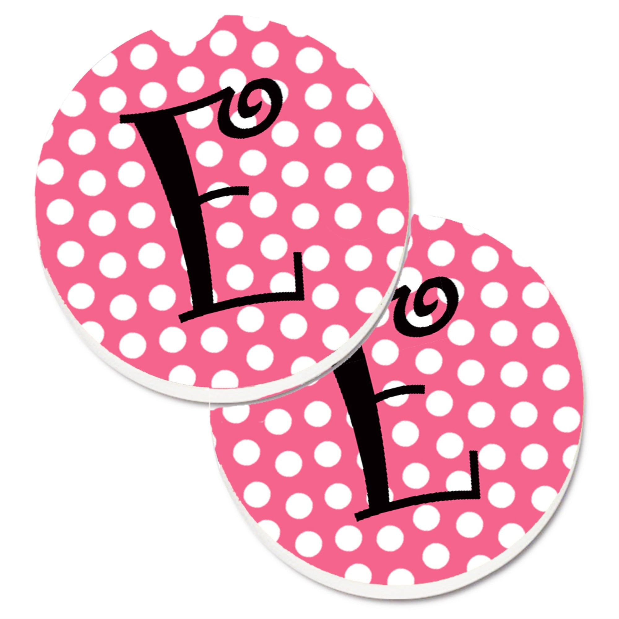 Caroline'S Treasures Letter E Monogram - Pink Black Polka Dots Set Of 2 Cup Holder Car Coasters Cj1001-Ecarc, 2.56, Multicolor