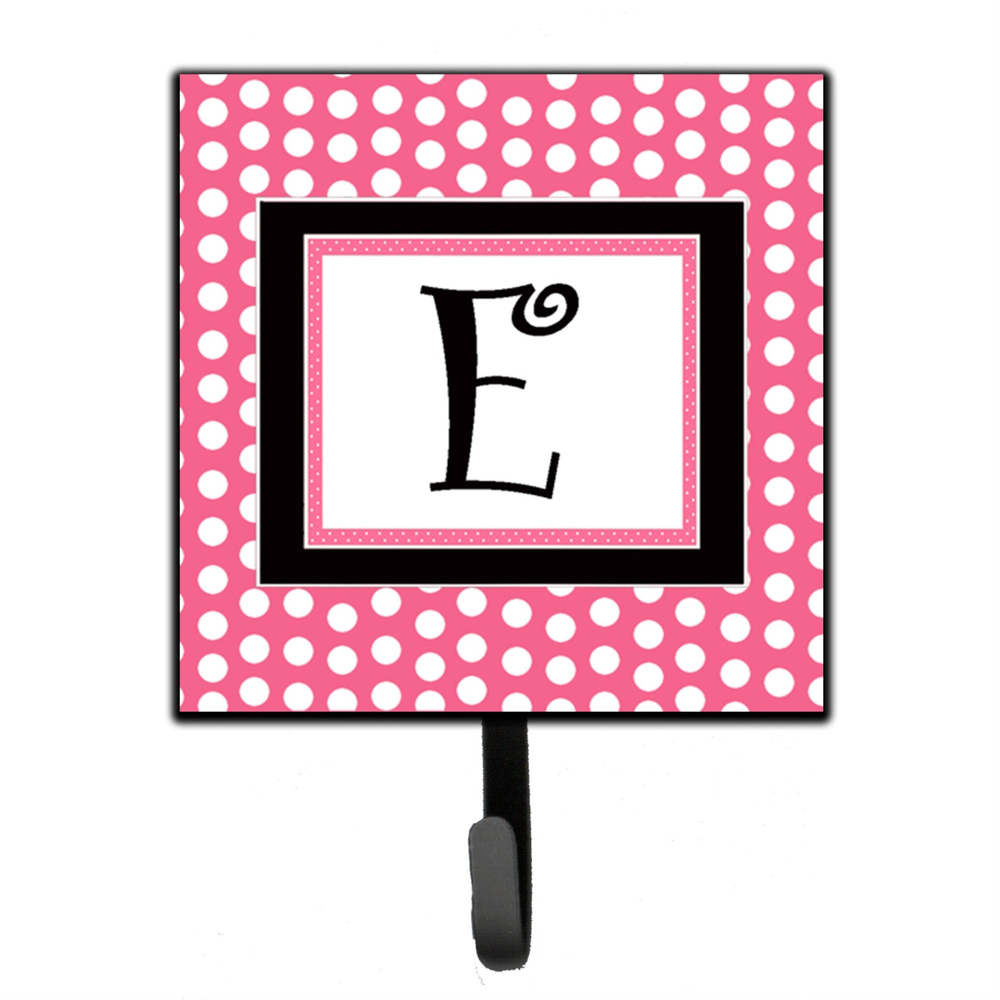 Caroline'S Treasures Cj1001-Esh4 Letter E Initial Monogram-Pink Black Polka Dots Leash Holder Or Key Hook, Small, Multicolor