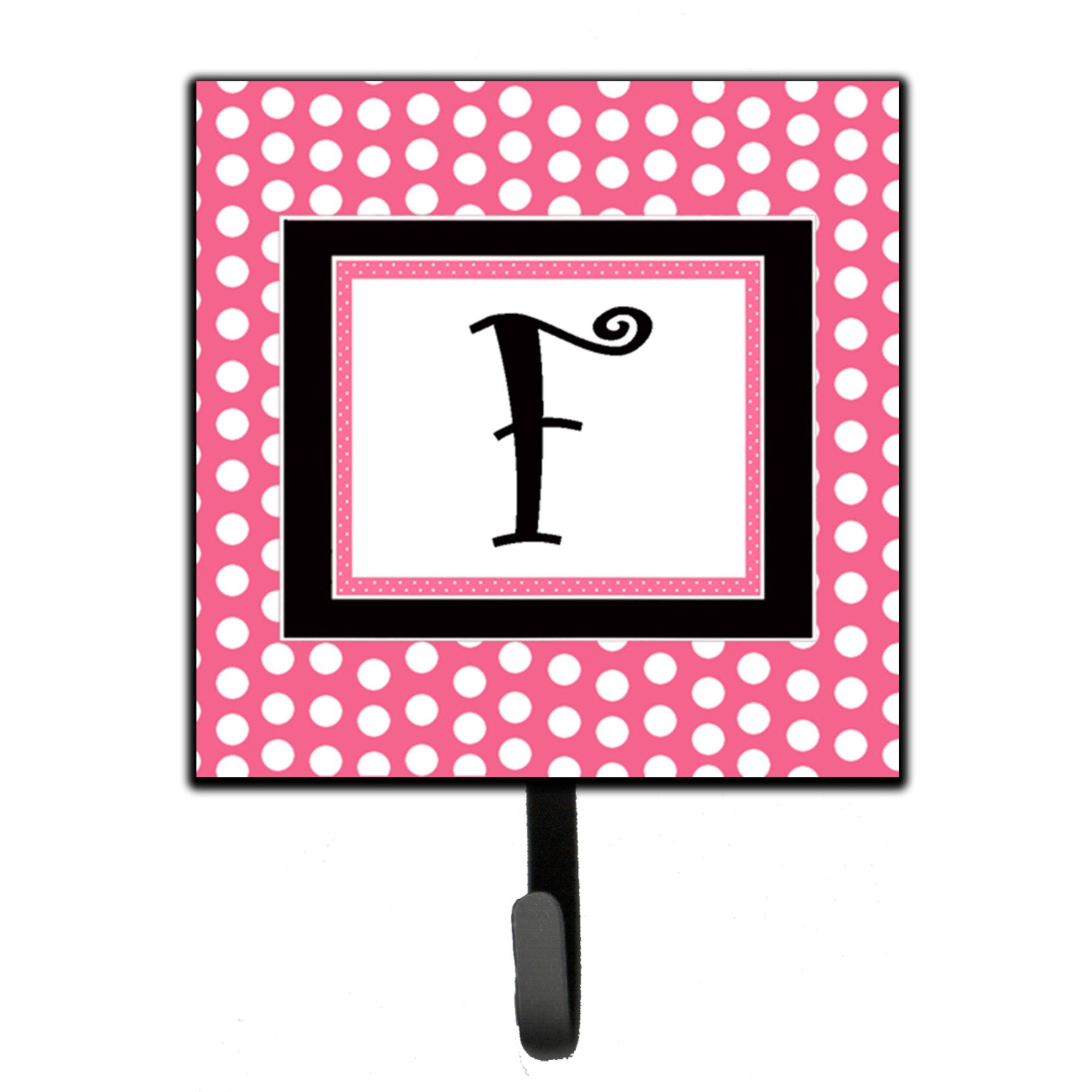 Caroline'S Treasures Cj1001-Fsh4 Letter F Initial Monogram-Pink Black Polka Dots Leash Holder Or Key Hook, Small, Multicolor