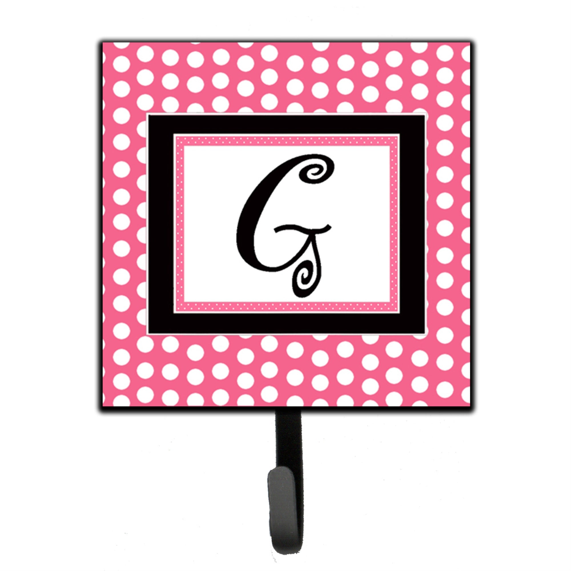 Caroline'S Treasures Cj1001-Gsh4 Letter G Initial Monogram-Pink Black Polka Dots Leash Holder Or Key Hook, Small, Multicolor