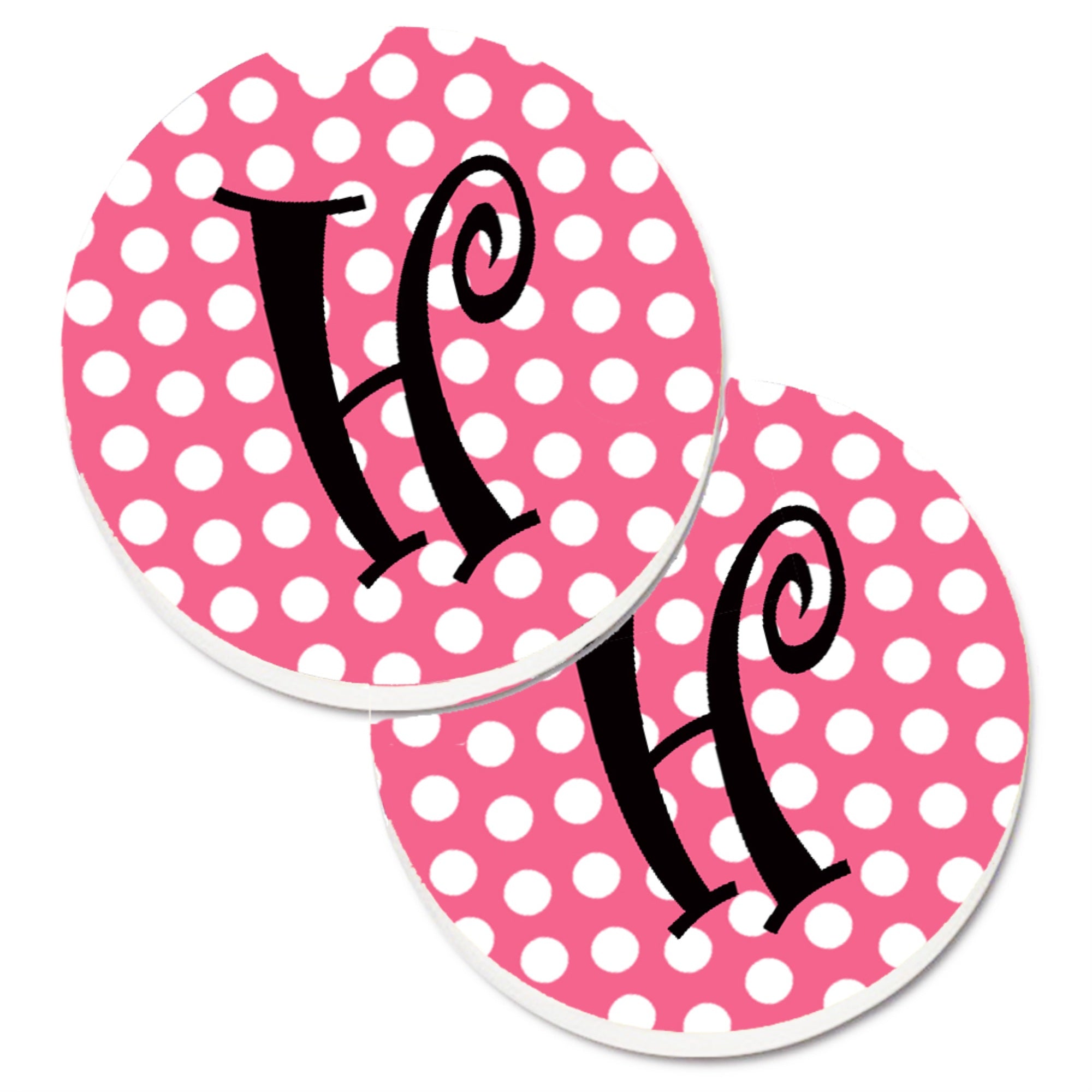 Caroline'S Treasures Letter H Monogram - Pink Black Polka Dots Set Of 2 Cup Holder Car Coasters Cj1001-Hcarc, 2.56, Multicolor