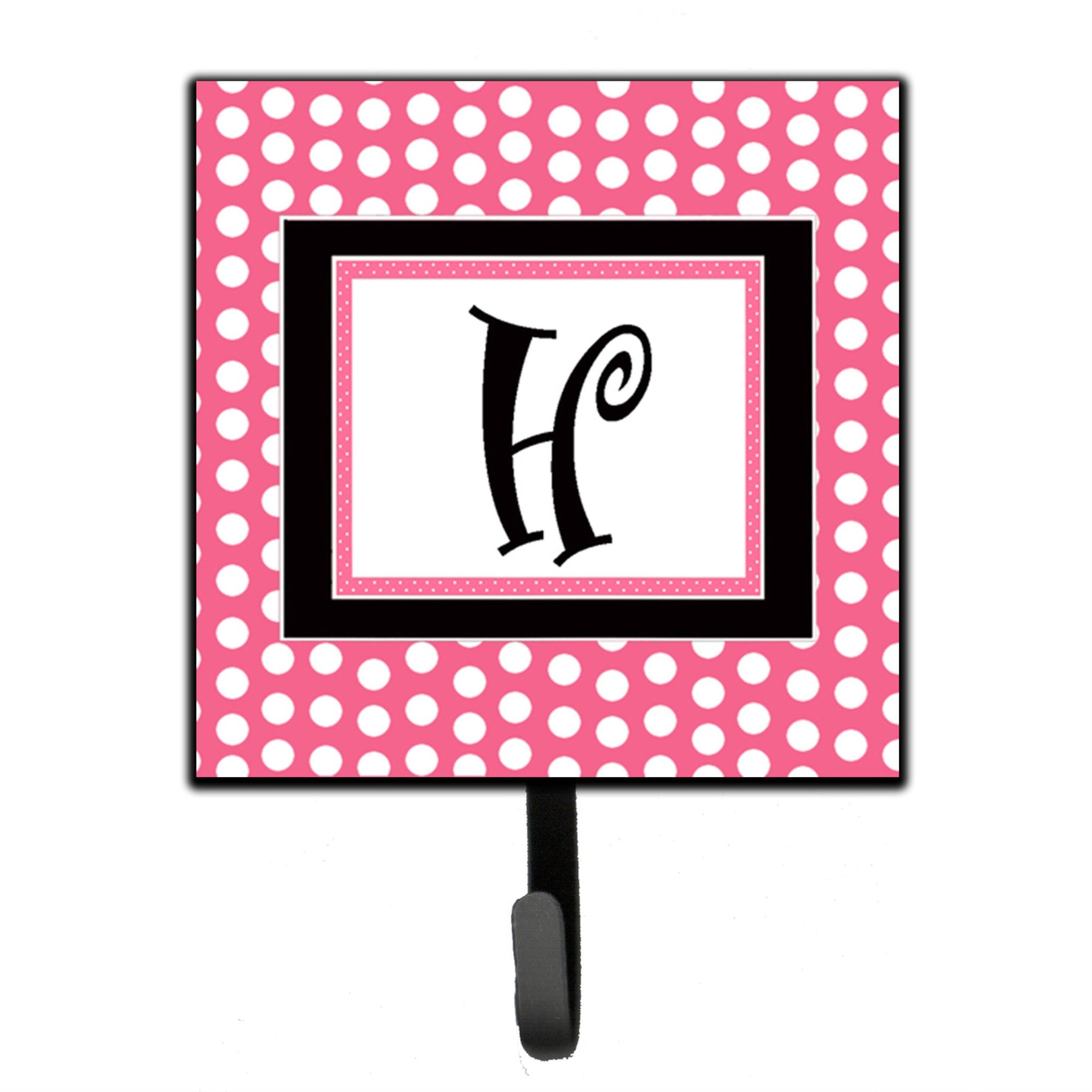 Caroline'S Treasures Cj1001-Hsh4 Letter H Initial Monogram-Pink Black Polka Dots Leash Holder Or Key Hook, Small, Multicolor