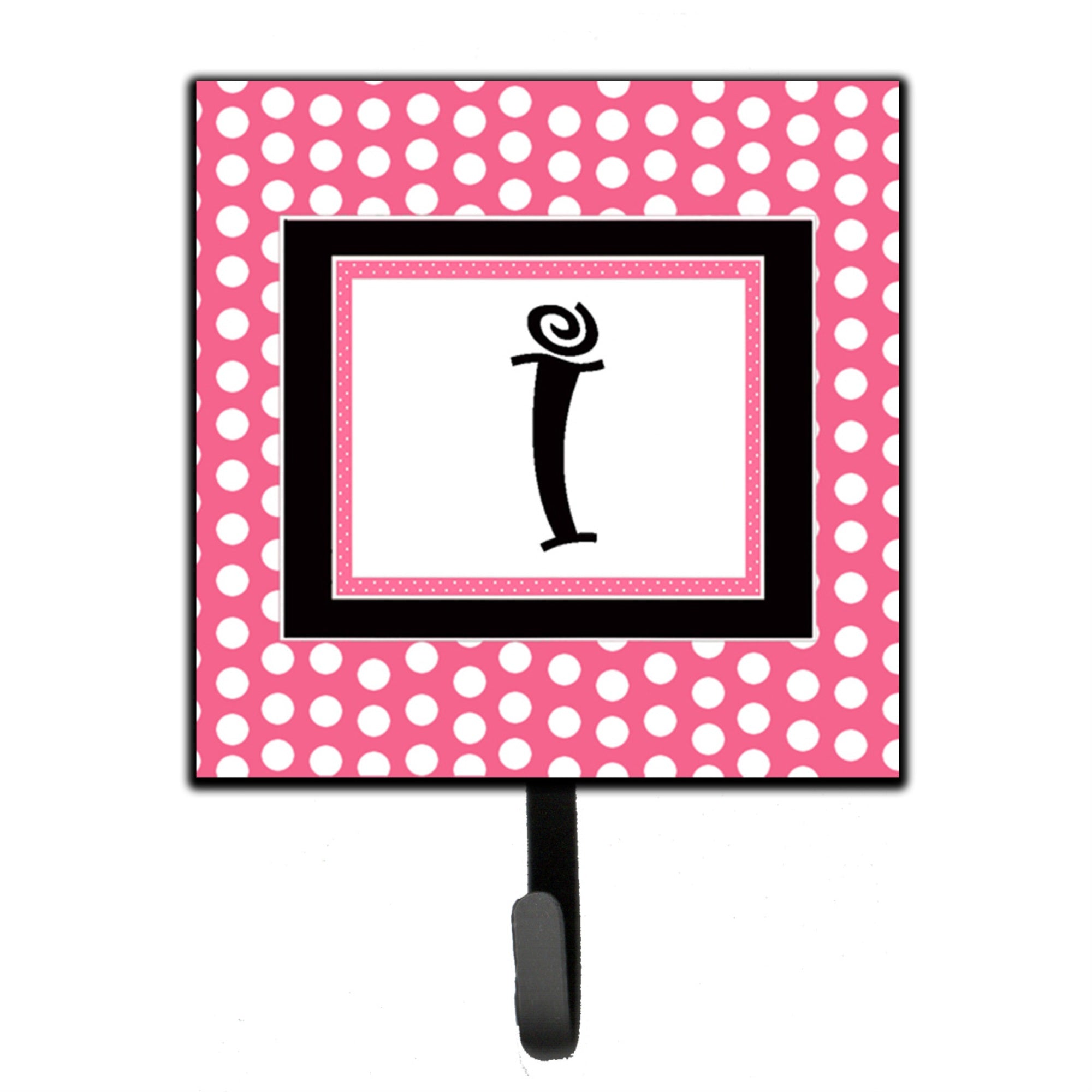 Caroline'S Treasures Cj1001-Ish4 Letter I Initial Monogram-Pink Black Polka Dots Leash Holder Or Key Hook, Small, Multicolor
