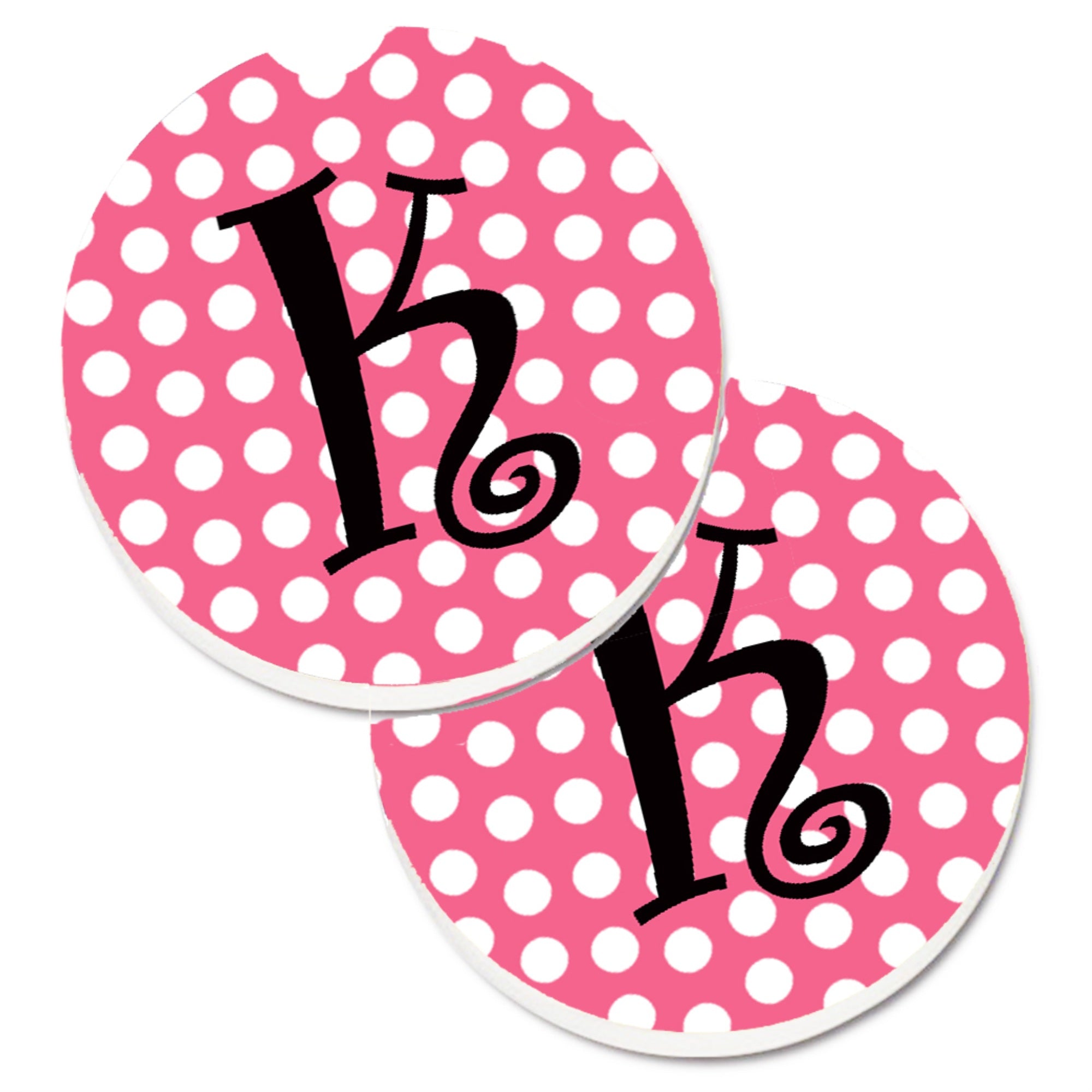 Caroline'S Treasures Letter K Monogram - Pink Black Polka Dots Set Of 2 Cup Holder Car Coasters Cj1001-Kcarc, 2.56, Multicolor