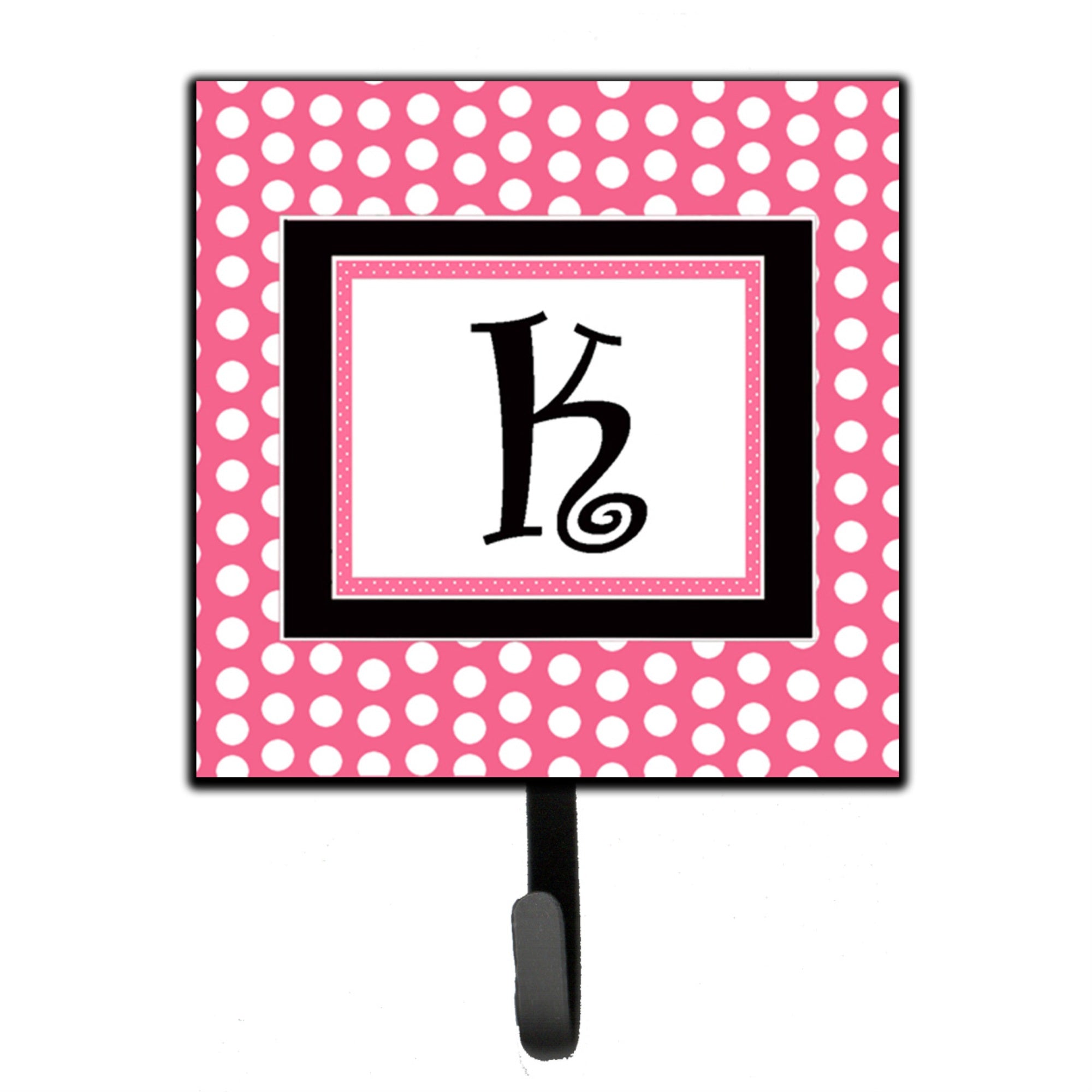 Caroline'S Treasures Cj1001-Ksh4 Letter K Initial Monogram-Pink Black Polka Dots Leash Holder Or Key Hook, Small, Multicolor
