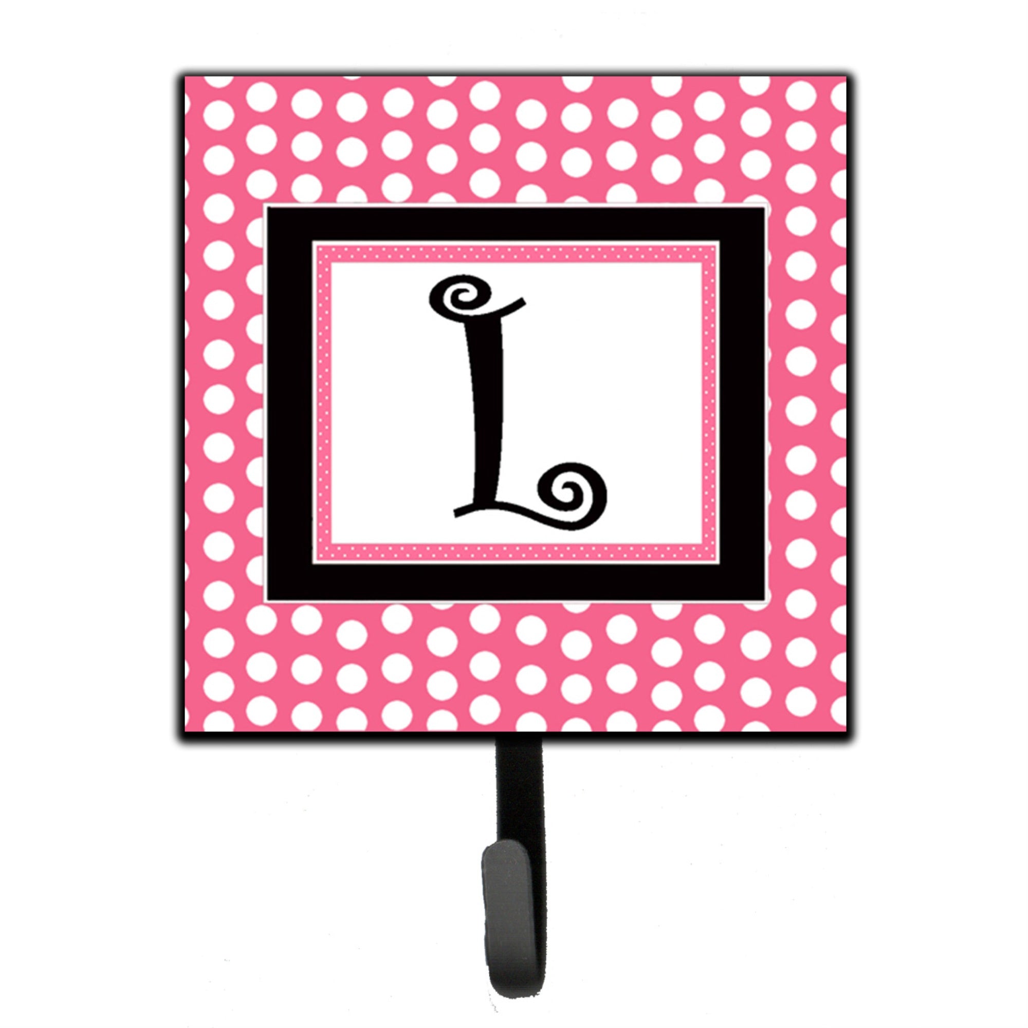 Caroline'S Treasures Cj1001-Lsh4 Letter L Initial Monogram-Pink Black Polka Dots Leash Holder Or Key Hook, Small, Multicolor