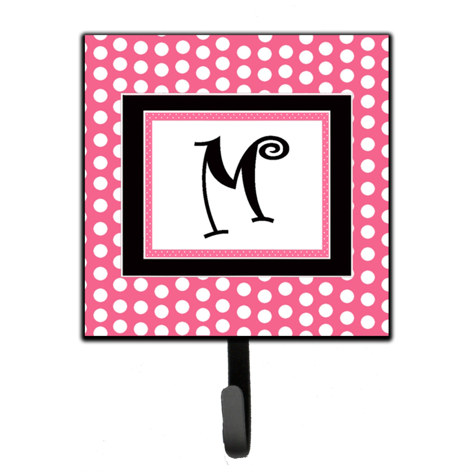Caroline'S Treasures Cj1001-Msh4 Letter M Initial Monogram-Pink Black Polka Dots Leash Holder Or Key Hook, Small, Multicolor