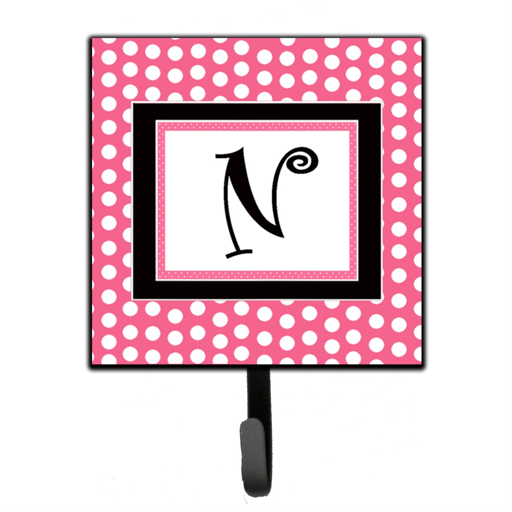 Caroline'S Treasures Cj1001-Nsh4 Letter N Initial Monogram-Pink Black Polka Dots Leash Holder Or Key Hook, Small, Multicolor