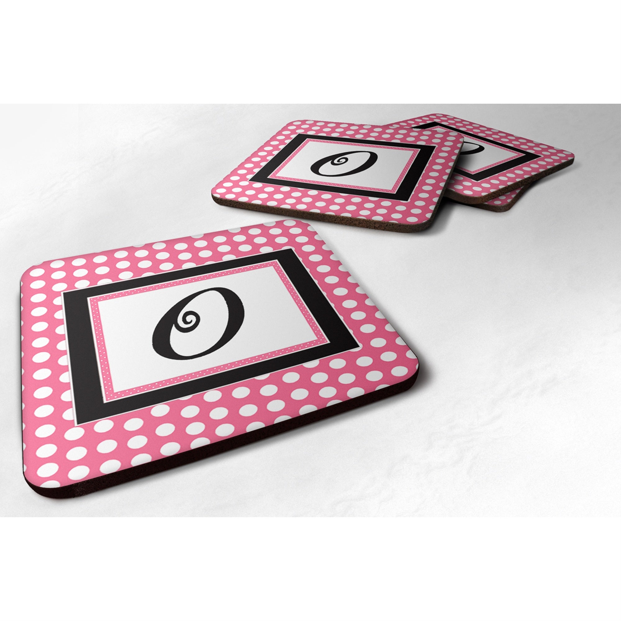Caroline'S Treasures Cj1001-Ofc Monogram-Pink Black Polka Dots Foam Coasters (Set Of 4), Initial Letter O, 3.5 H X 3.5
