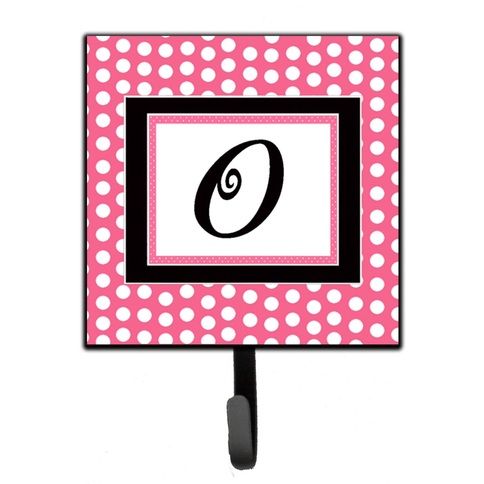 Caroline'S Treasures Cj1001-Osh4 Letter O Initial Monogram-Pink Black Polka Dots Leash Holder Or Key Hook, Small, Multicolor